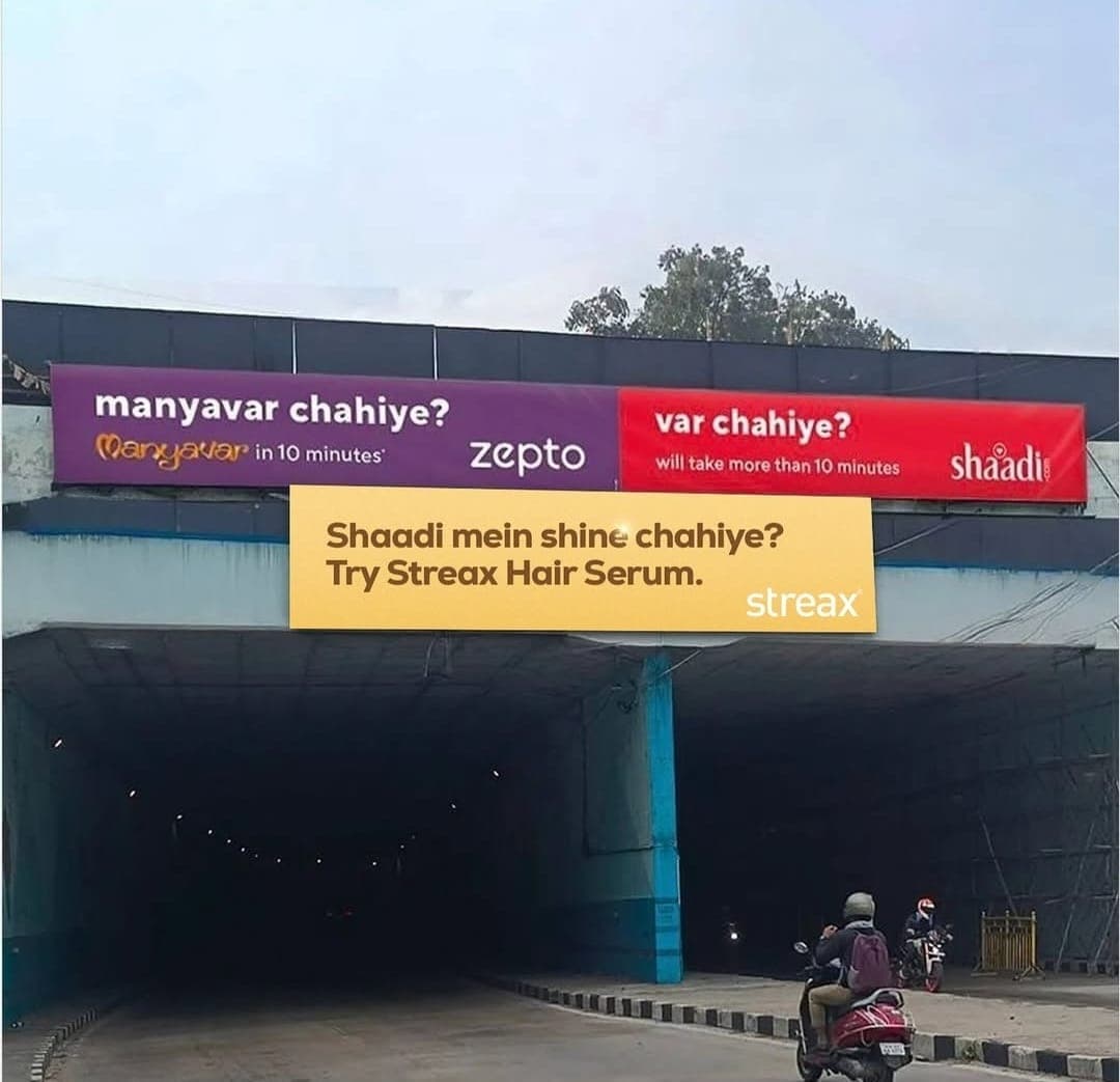 Streax joins 'Zepto-Shaadi.com' trend with witty OOH