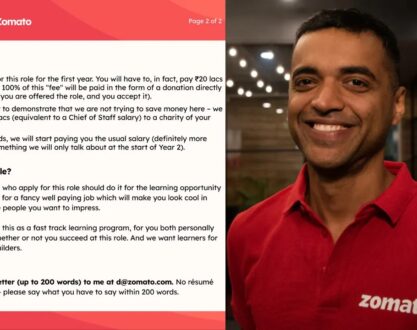 Zomato founder wants Chief of Staff: No salary, pay Rs 20 lakh instead